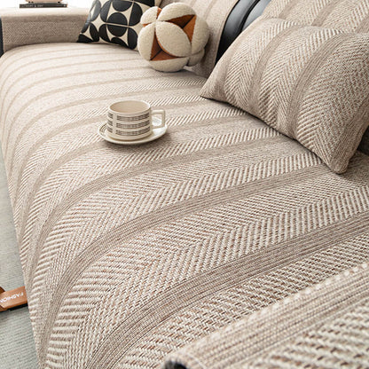 All-Season Breathable Faux Linen Couch Cover with Minimalist Herringbone Weave