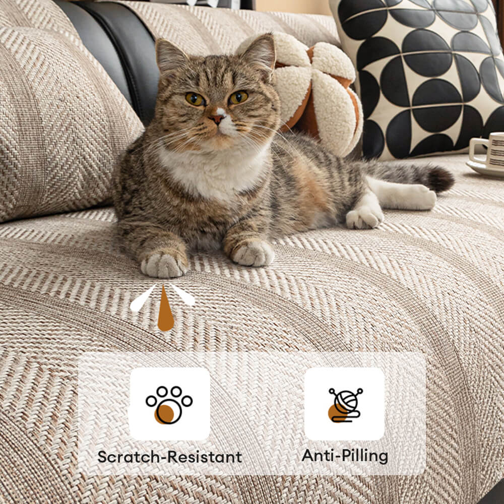 All-Season Breathable Faux Linen Couch Cover with Minimalist Herringbone Weave