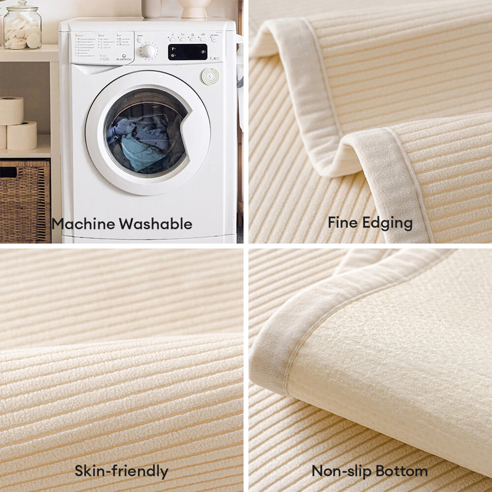 Cozy Contemporary Cream Vertical Stripe Fleece Couch Cover for All Seasons