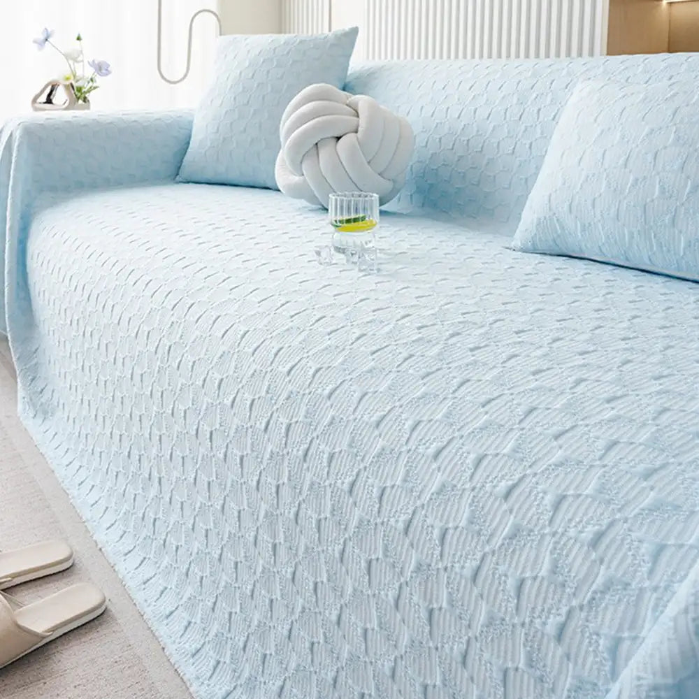 Cooling Textured Ice Silk Sofa Blanket – Skin-Friendly, Breathable, Washable Couch Cover