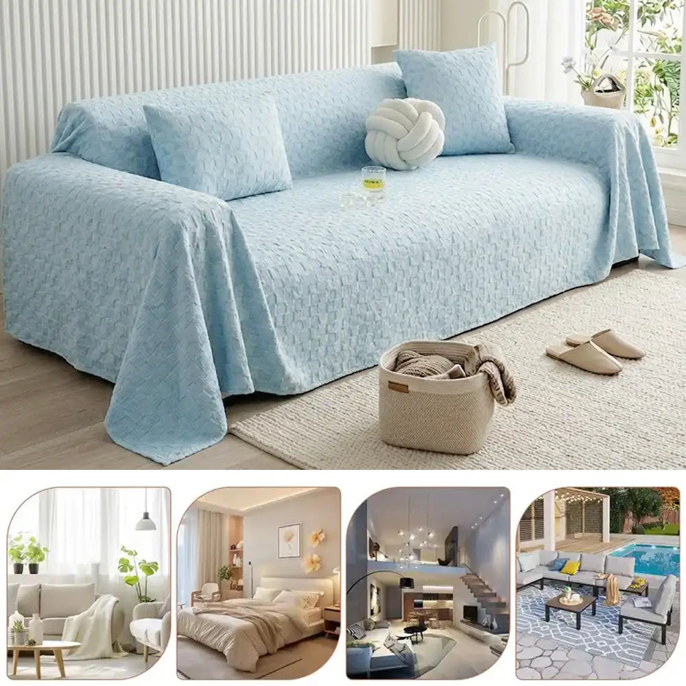 Cooling Textured Ice Silk Sofa Blanket – Skin-Friendly, Breathable, Washable Couch Cover