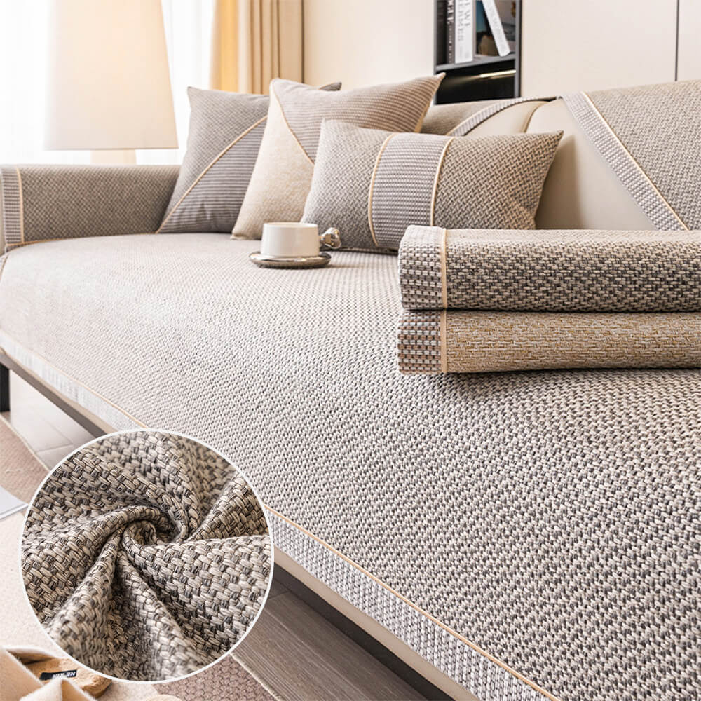Breathable Woven Cotton-Linen Couch Cover with Non-Slip Backing