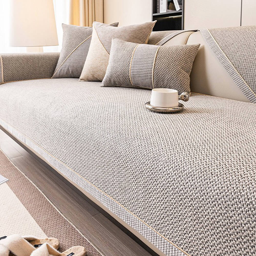 Breathable Woven Cotton-Linen Couch Cover with Non-Slip Backing
