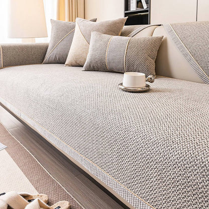 Breathable Woven Cotton-Linen Couch Cover with Non-Slip Backing