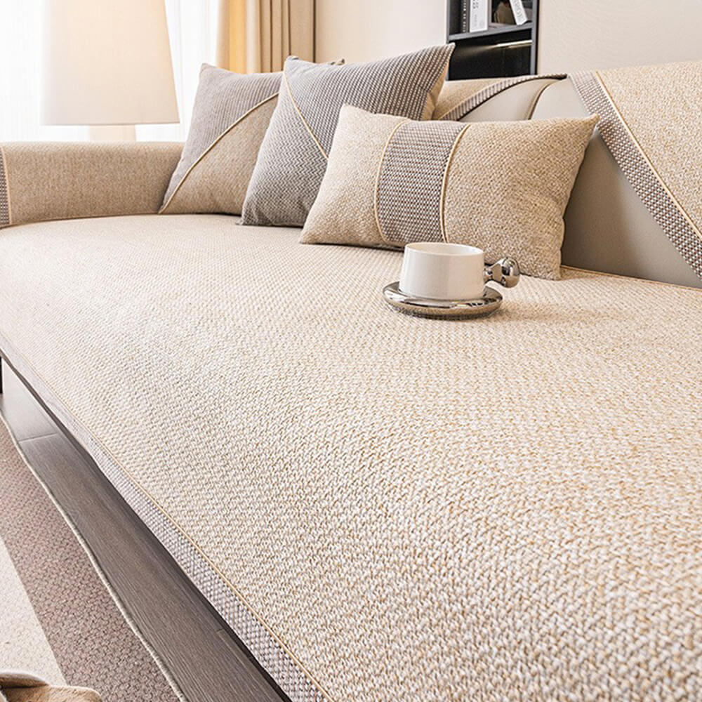 Breathable Woven Cotton-Linen Couch Cover with Non-Slip Backing