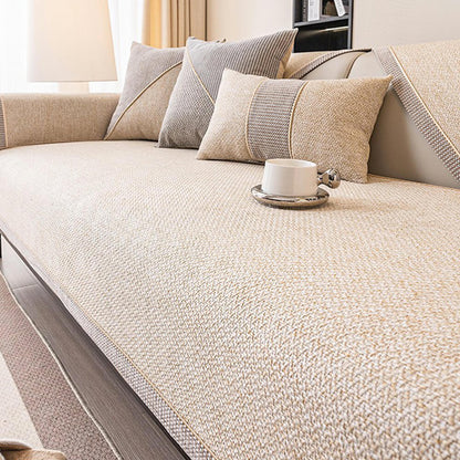 Breathable Woven Cotton-Linen Couch Cover with Non-Slip Backing