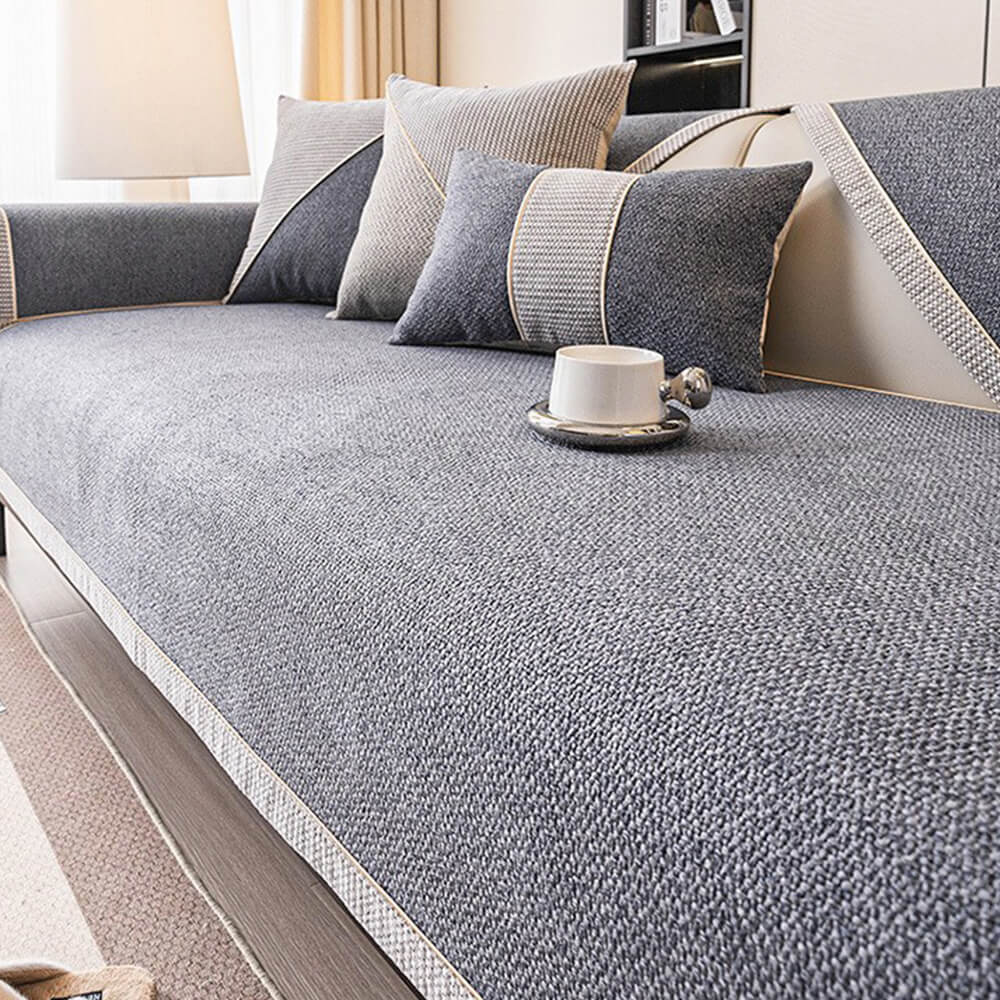 Breathable Woven Cotton-Linen Couch Cover with Non-Slip Backing