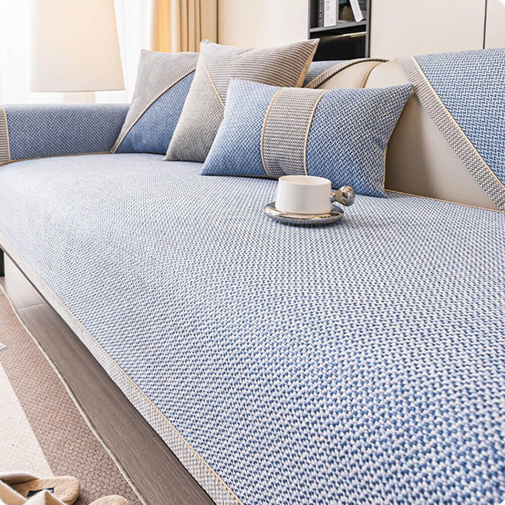 Breathable Woven Cotton-Linen Couch Cover with Non-Slip Backing