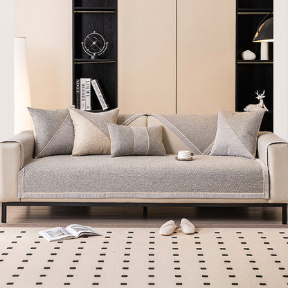 Breathable Woven Cotton-Linen Couch Cover with Non-Slip Backing