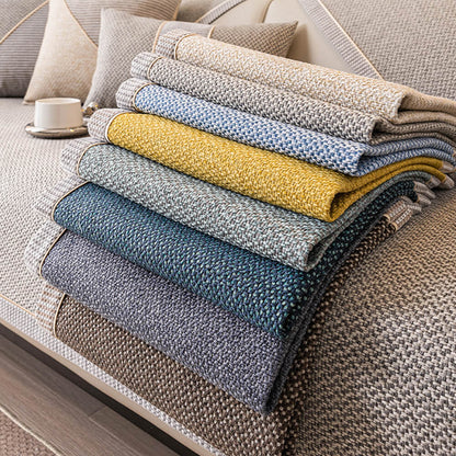 Breathable Woven Cotton-Linen Outdoor Sofa Cover with Non-Slip Backing