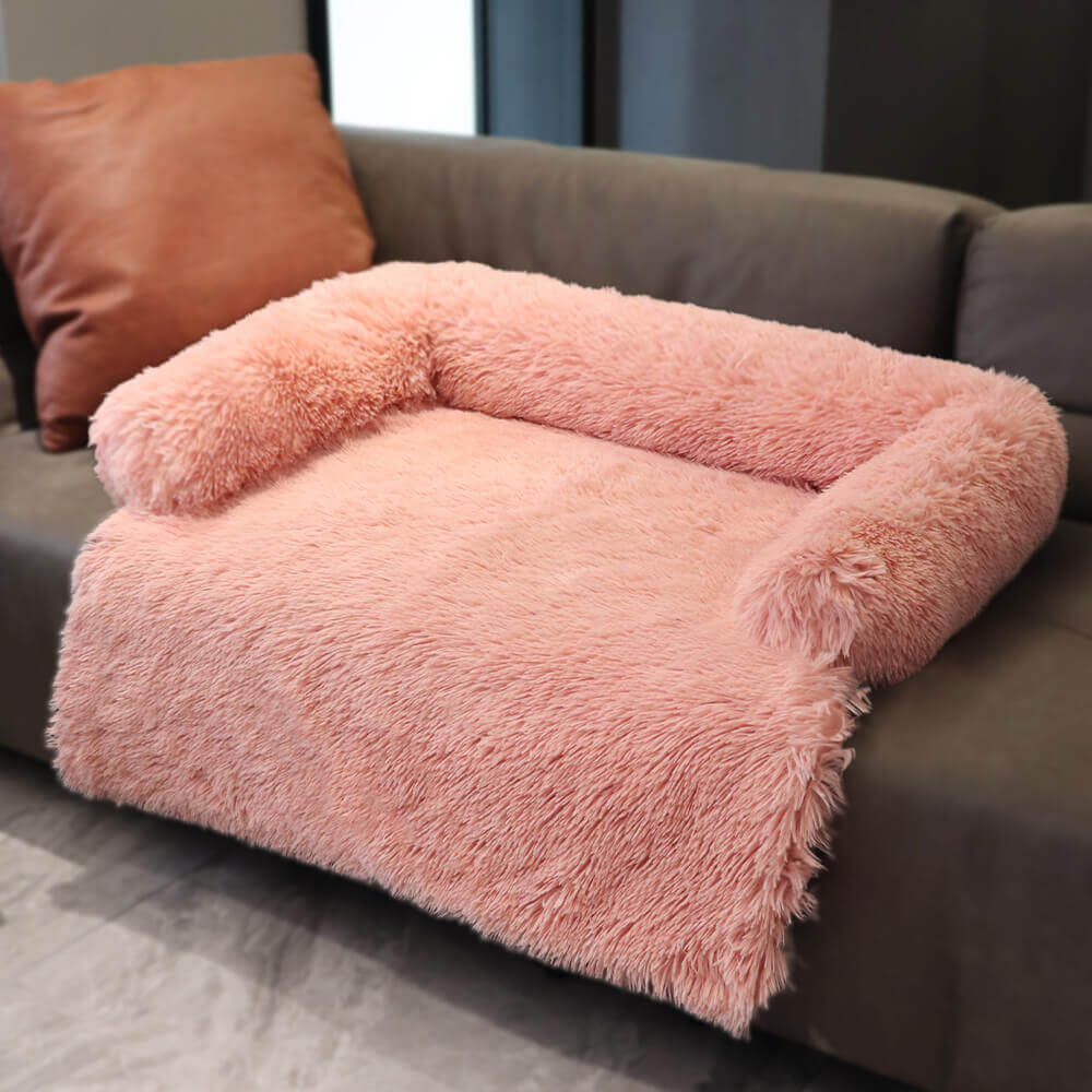 Calming Furniture Protector Dog Bed with Plush Fuzzy Backrest