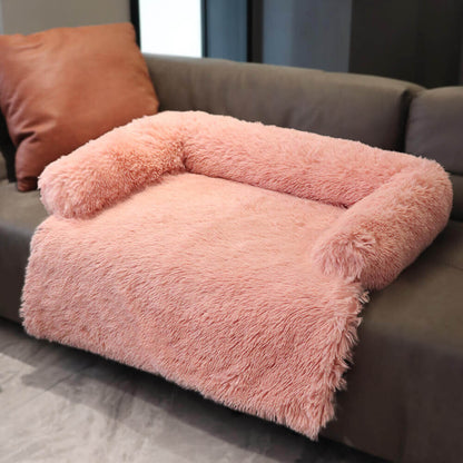 Calming Furniture Protector Dog Bed with Plush Fuzzy Backrest