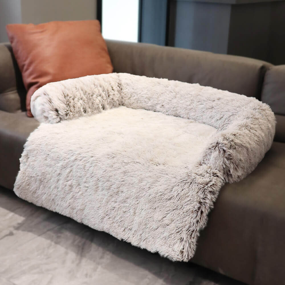Calming Furniture Protector Dog Bed with Plush Fuzzy Backrest
