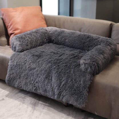 Calming Furniture Protector Dog Bed with Plush Fuzzy Backrest