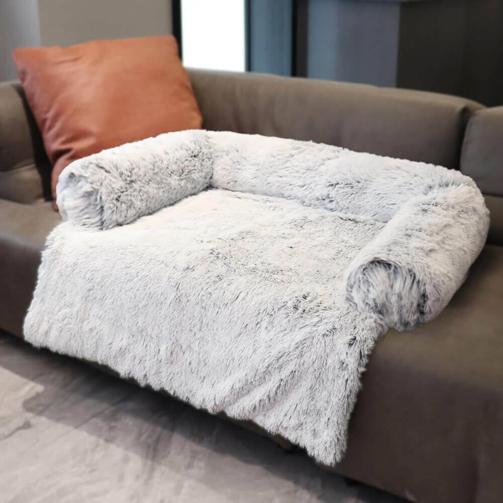 Calming Furniture Protector Dog Bed with Plush Fuzzy Backrest