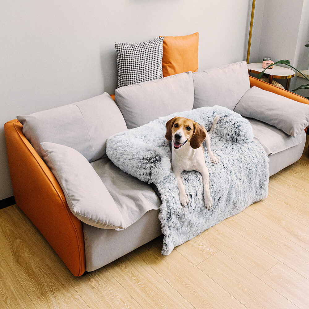 Calming Furniture Protector Dog Bed with Plush Fuzzy Backrest