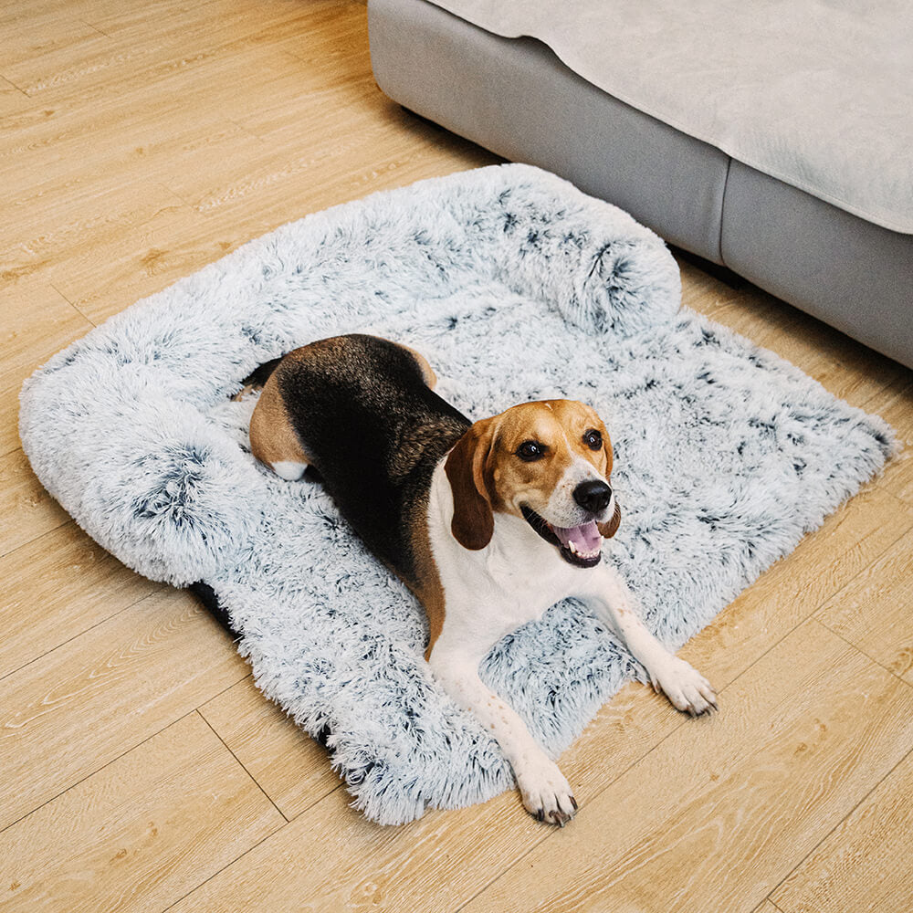 Calming Furniture Protector Dog Bed with Plush Fuzzy Backrest