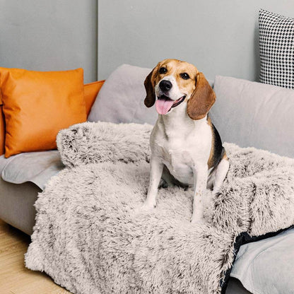 Calming Furniture Protector Dog Bed with Plush Fuzzy Backrest