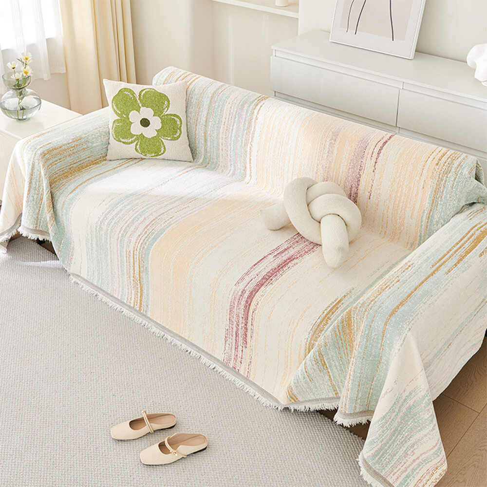 Colorful Rainbow Gradient Sofa Throw Cover - Full-Couch Drape for Couch Protection