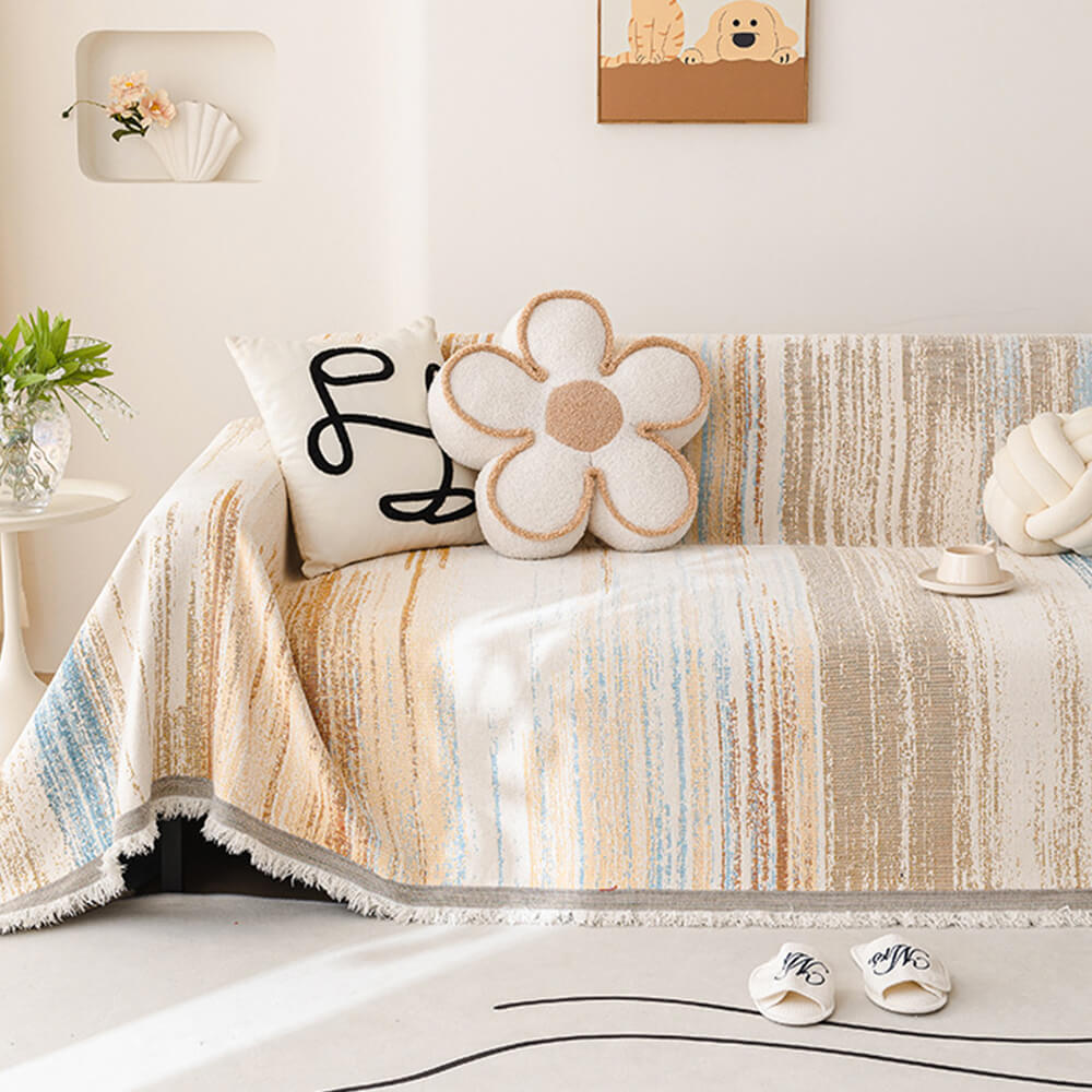 Colorful Rainbow Gradient Sofa Throw Cover - Full-Couch Drape for Couch Protection
