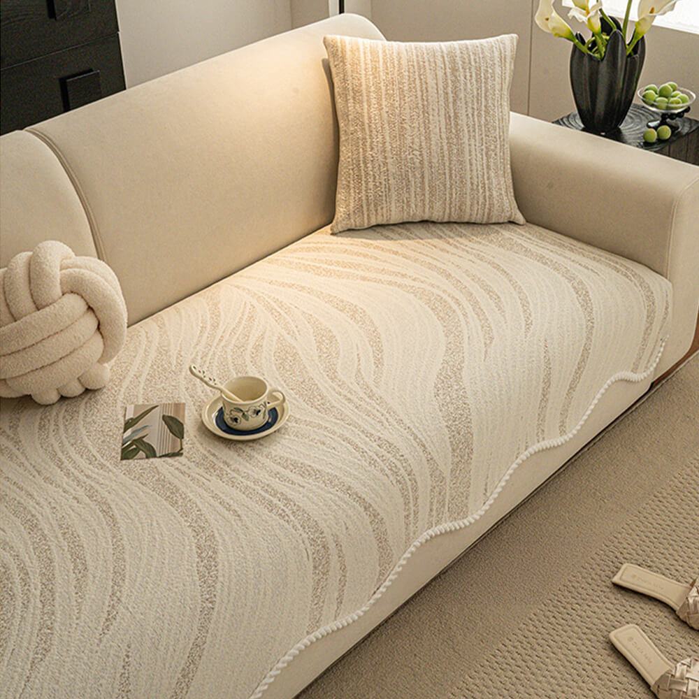 Cool-Touch Ice Silk Minimalist Couch Cover with Braided Edge