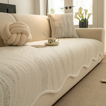 Cool-Touch Ice Silk Minimalist Couch Cover with Braided Edge
