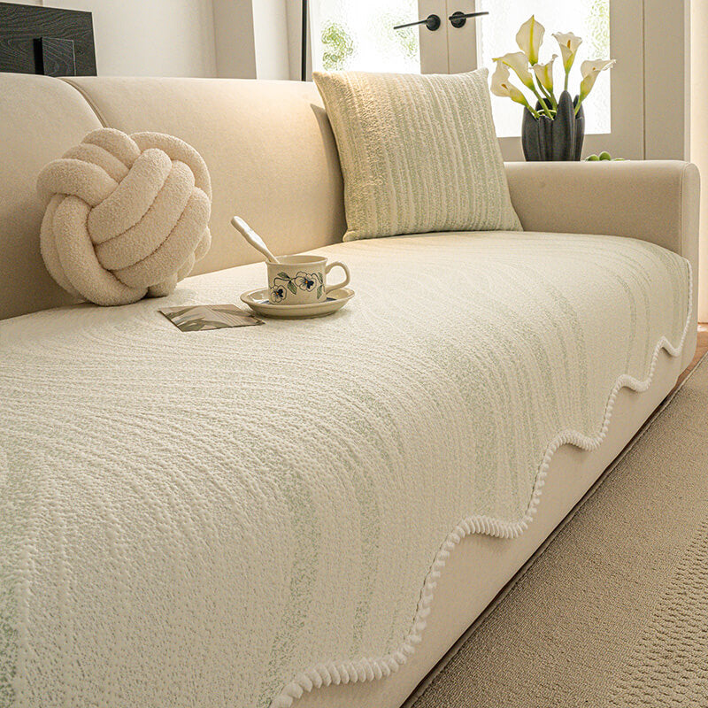 Cool-Touch Ice Silk Minimalist Couch Cover with Braided Edge