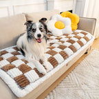 Cream-Colored Large Plaid Square Fuzzy Pet Mat - Multi-Use Bed and Couch Cover