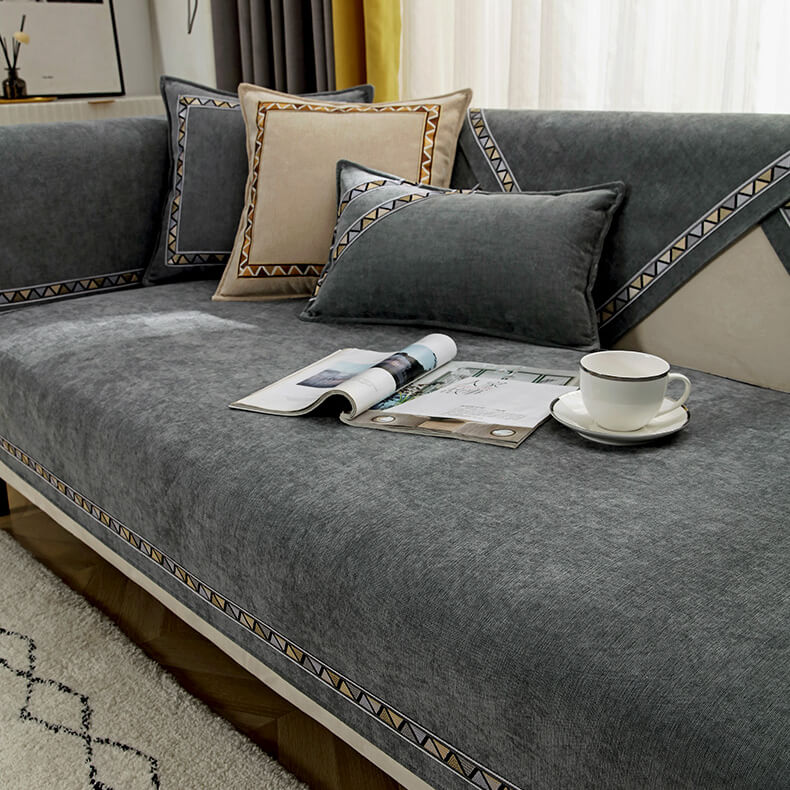 Geometric Chenille Couch Cover - Non-Slip, Solid-Color Slipcover for Cozy Comfort