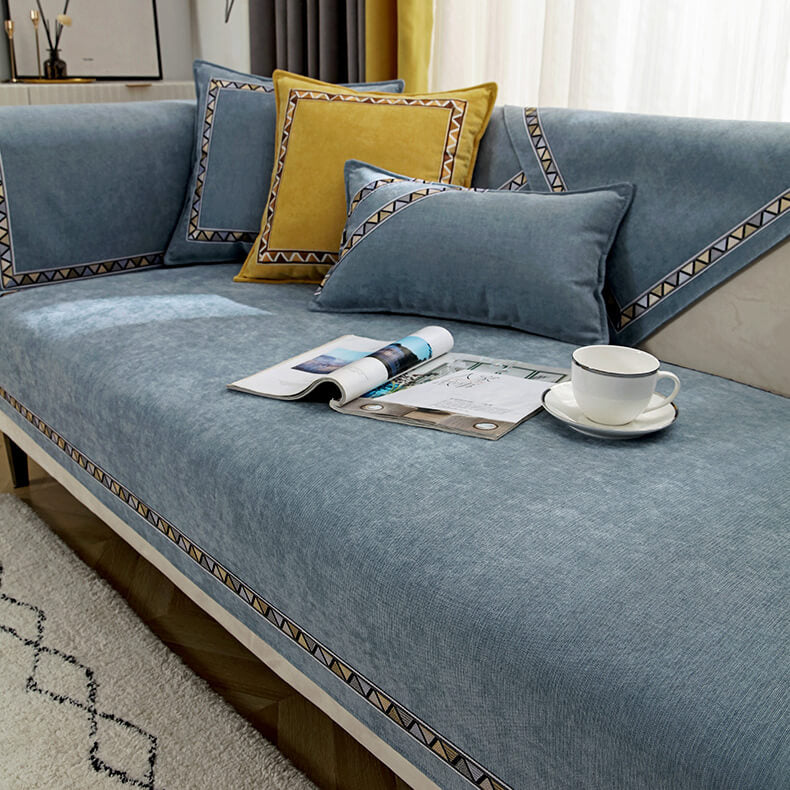 Geometric Chenille Couch Cover - Non-Slip, Solid-Color Slipcover for Cozy Comfort