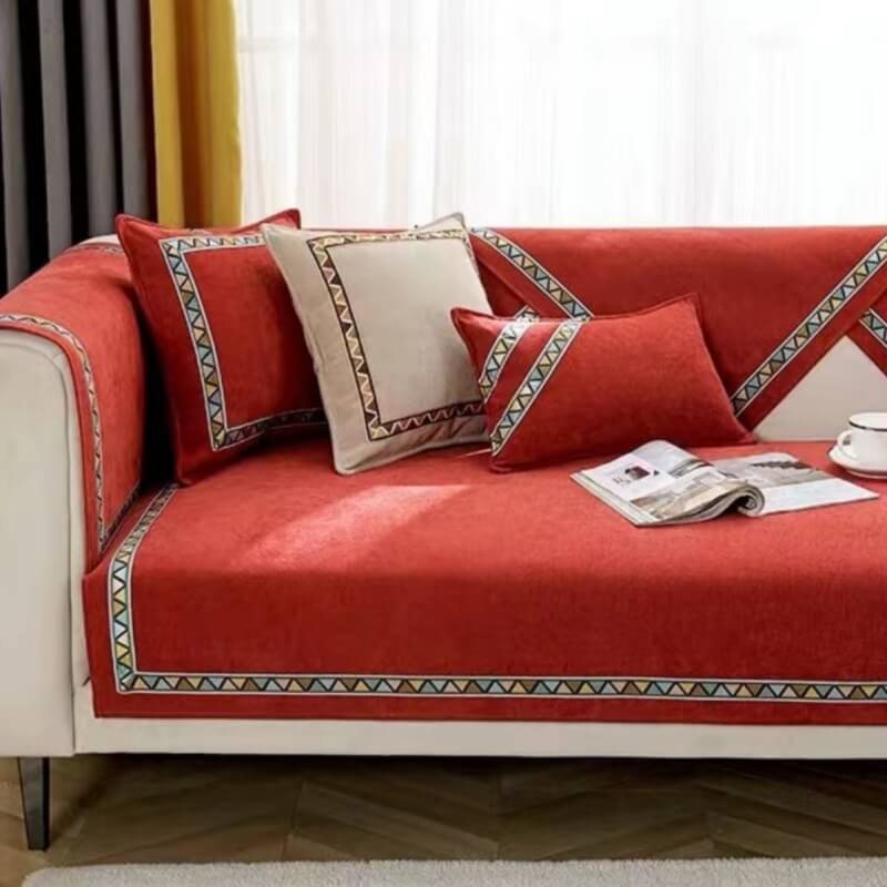 Geometric Chenille Couch Cover - Non-Slip, Solid-Color Slipcover for Cozy Comfort