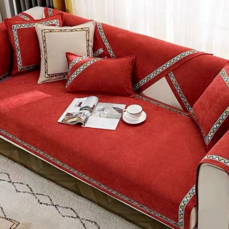 Geometric Chenille Couch Cover - Non-Slip, Solid-Color Slipcover for Cozy Comfort