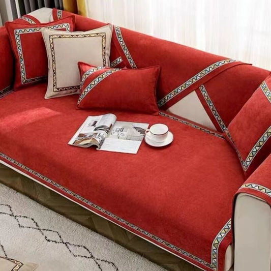 Geometric Chenille Couch Cover - Non-Slip, Solid-Color Slipcover for Cozy Comfort