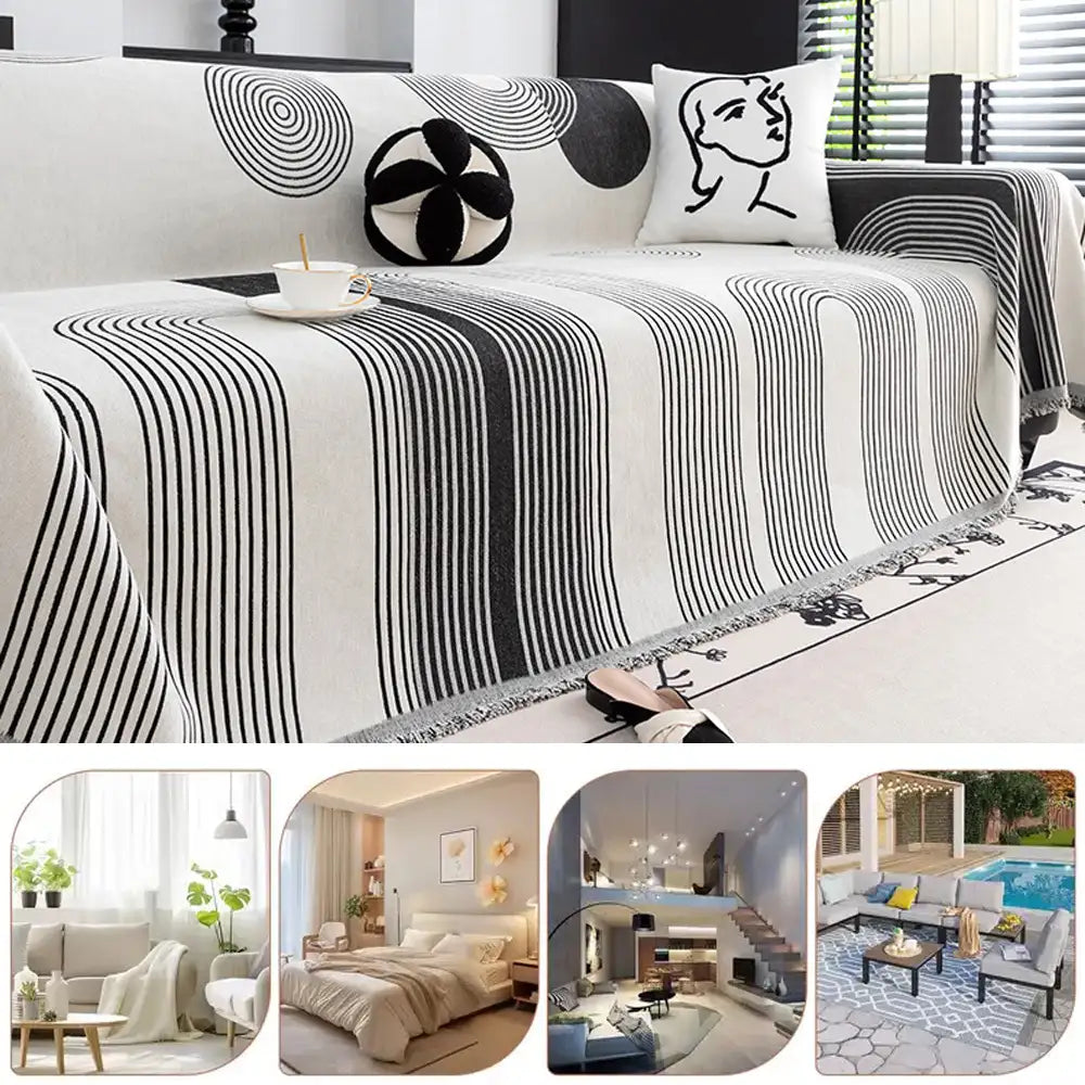 Geometric Striped Chenille Sofa Cover - Durable Protection for Your Couch