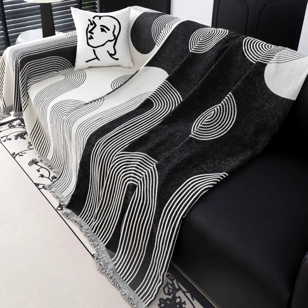 Geometric Striped Chenille Sofa Cover - Durable Protection for Your Couch