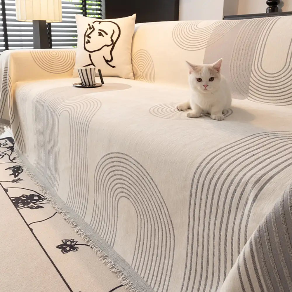 Geometric Striped Chenille Sofa Cover - Durable Protection for Your Couch