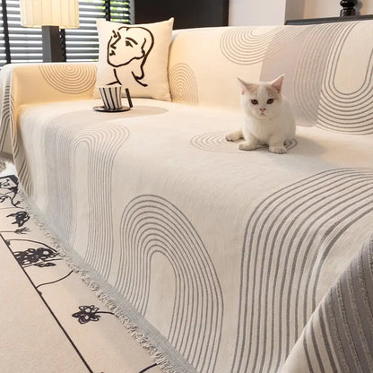 Geometric Striped Chenille Sofa Cover - Durable Protection for Your Couch