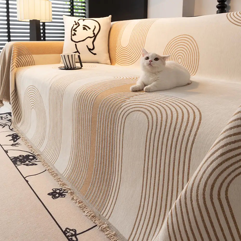 Geometric Striped Chenille Sofa Cover - Durable Protection for Your Couch