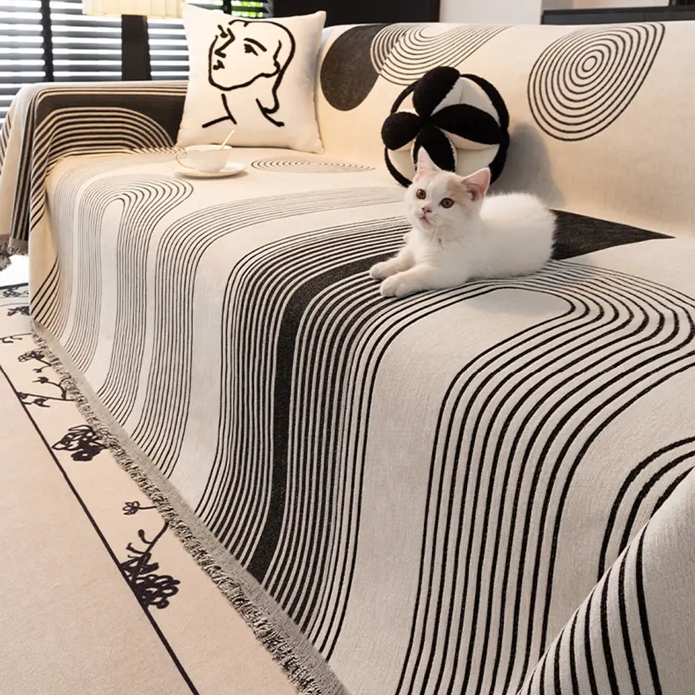 Geometric Striped Chenille Sofa Cover - Durable Protection for Your Couch