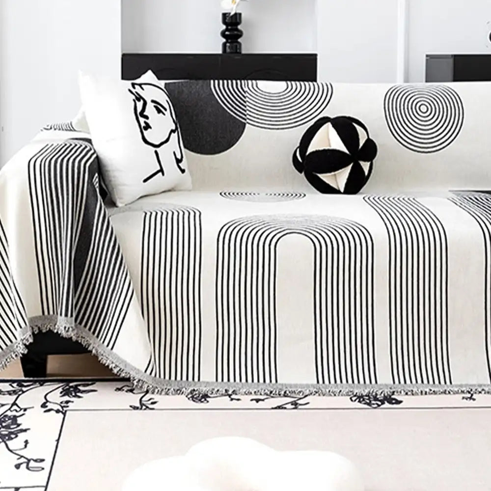 Geometric Striped Chenille Sofa Cover - Durable Protection for Your Couch
