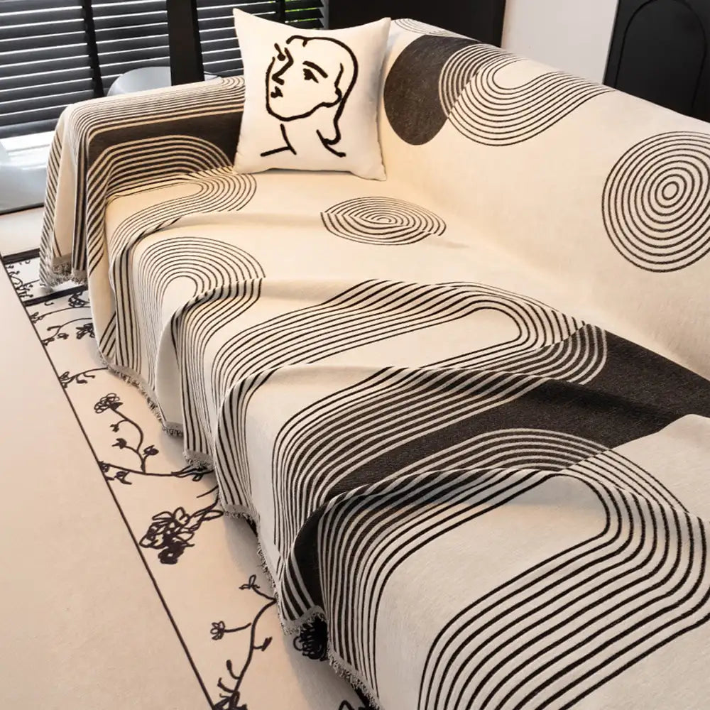 Geometric Striped Chenille Sofa Cover - Durable Protection for Your Couch