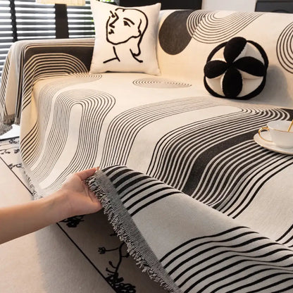 Geometric Striped Chenille Sofa Cover - Durable Protection for Your Couch