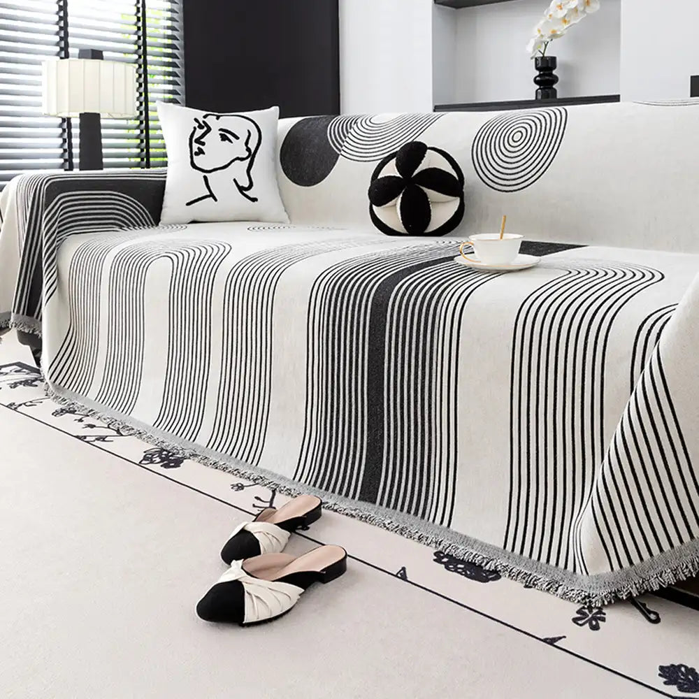 Geometric Striped Chenille Sofa Cover - Durable Protection for Your Couch