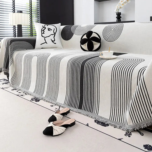 Geometric Striped Chenille Sofa Cover - Durable Protection for Your Couch