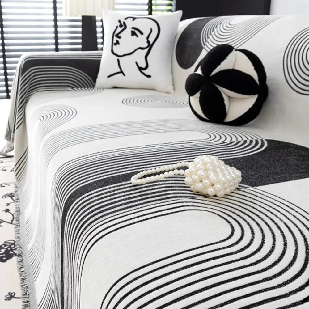 Geometric Striped Chenille Sofa Cover - Durable Protection for Your Couch