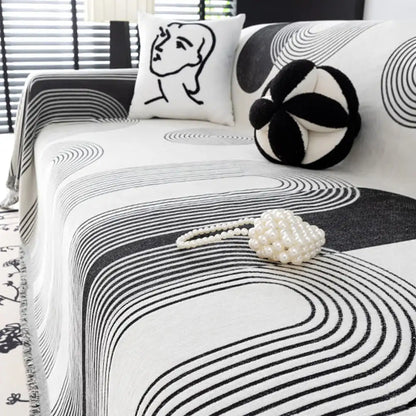 Geometric Striped Chenille Sofa Cover - Durable Protection for Your Couch