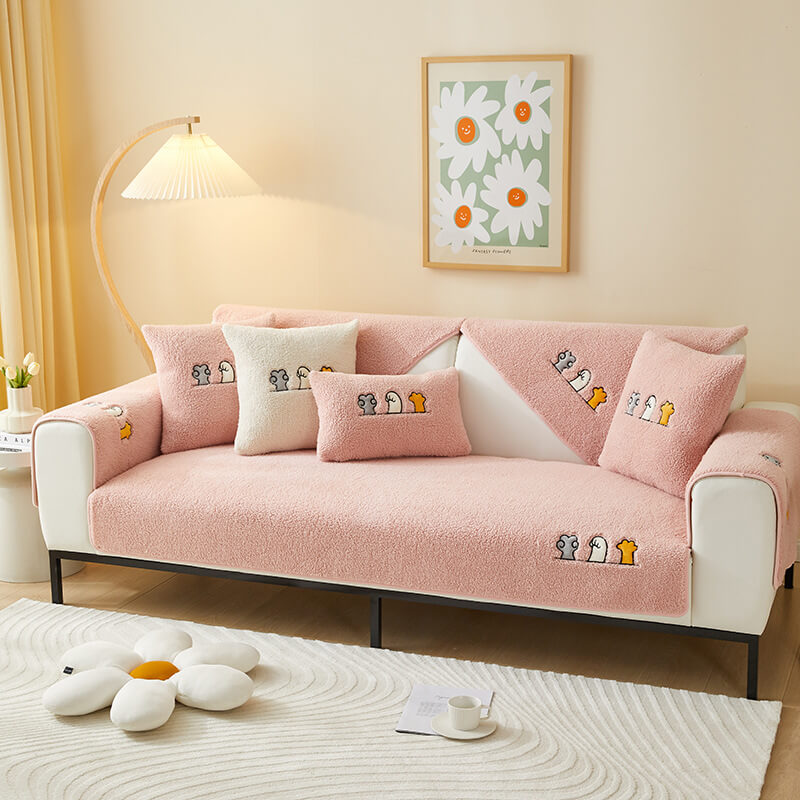 Cozy Cat's Paw Sherpa Fleece Anti-Slip Couch Cover