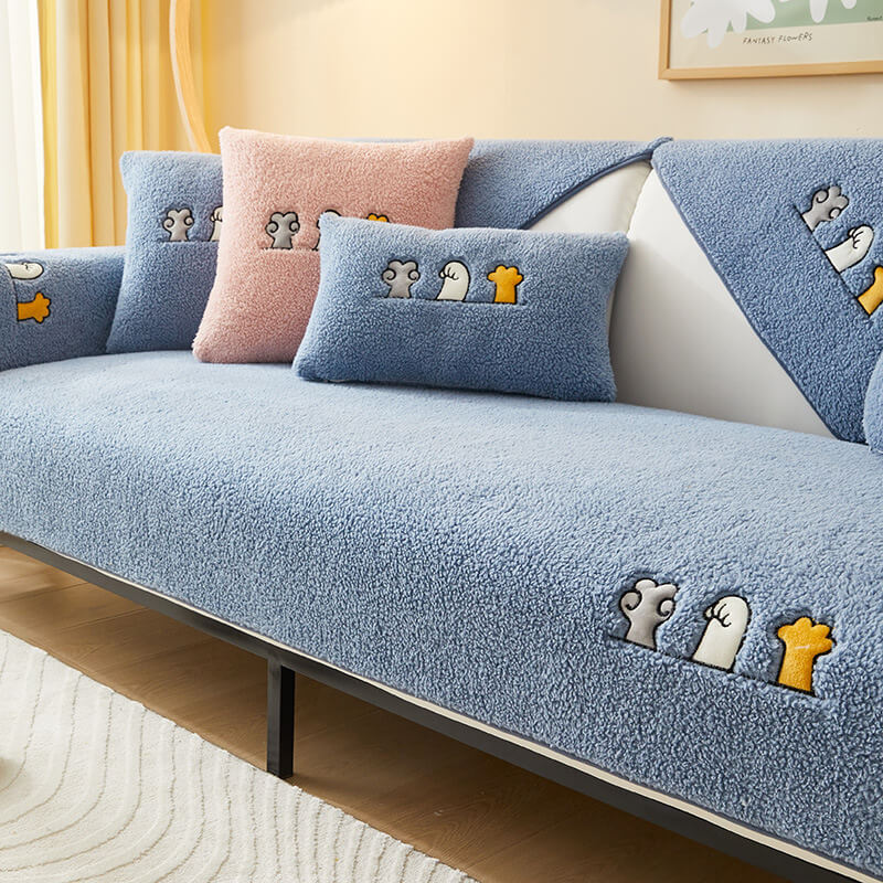 Cozy Cat's Paw Sherpa Fleece Anti-Slip Couch Cover