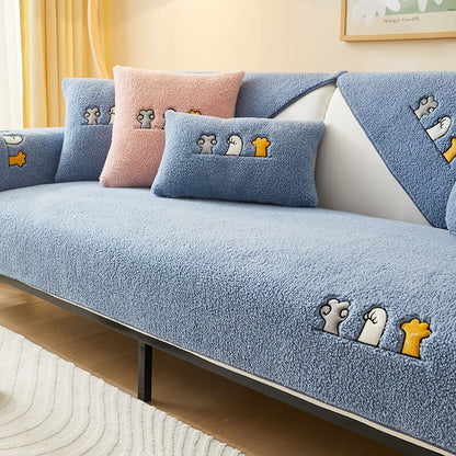Cozy Cat's Paw Sherpa Fleece Anti-Slip Couch Cover