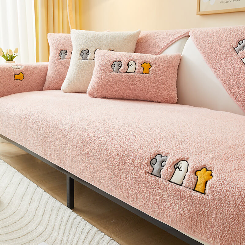Cozy Cat's Paw Sherpa Fleece Anti-Slip Couch Cover